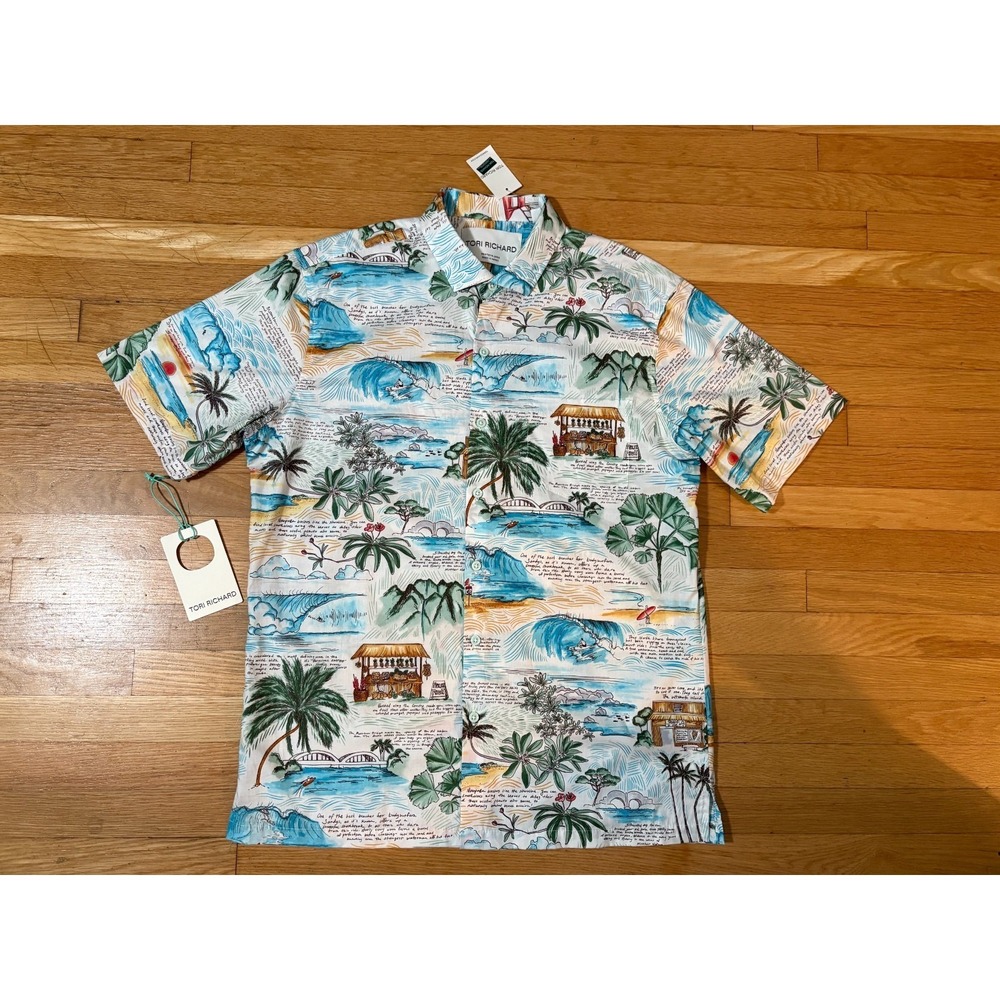 Tori Richard Mele's Journal Hawaiian Shirt NWT Made Hawaii M